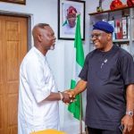 Chairman of SIFAX Group, Dr Taiwo Afolabi (left) in a warm handshake with the Executive Secretary of Nigerian Shippers Council, Dr Pius Akutah