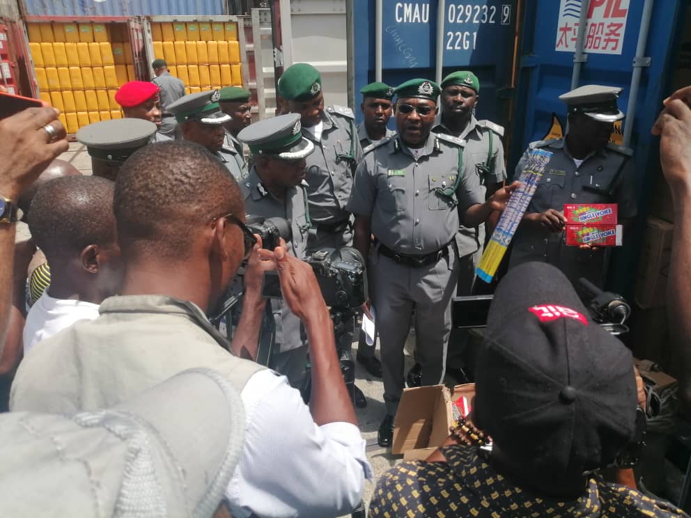 Customs Area Controller in charge of Onne Area 2 Command, Compt B Imam displaying seized goods to journalists on Tuesday