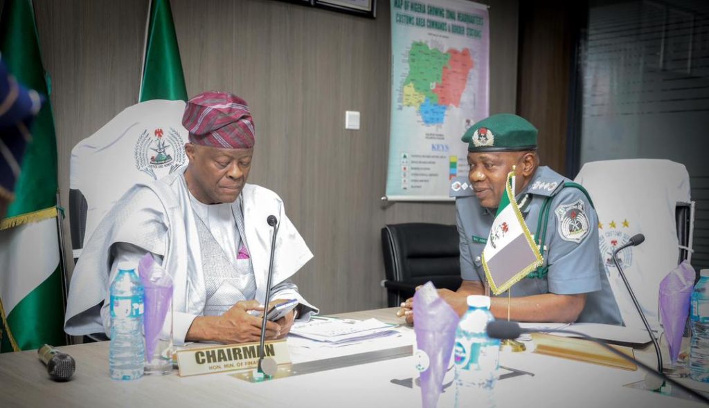 Minister of Finance and Chairman of Nigeria Customs Service Board, Wale Edun (left) and the Comptroller-General of Customs, Bashir Adewale Adeniyi during the 64th Regular Meeting of the board, held on Tuesday, 25 November 2025