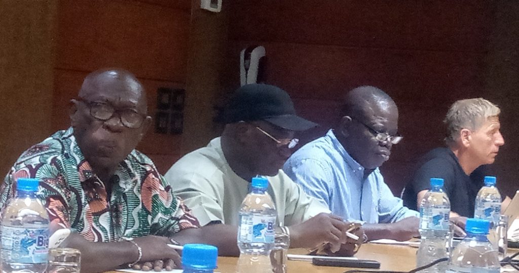 From Right: ITF Dockers Session Representatives in UK, Comrade Enrico Totarlano, ITF Representatives in Nigeria , Comrade Ayo Ohiwere, President General MWUN Comrade Adewale Adeyanju and a Labour union leader from Ghana during the meeting in Lagos on Monday