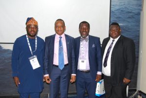 Director General, Nigerian Maritime Administration and Safety Agency (NIMASA), Dr Bashir Jamoh (2nd left); a Chairman from a branch of the Nigerian Bar Association (NBA) from the Federal Capital Territory (FCT) Abuja, Mr Adjeh Monday (2nd right): Vice Chairman NBA branch FCT, Mr. Obinna Amorah   (right) and Executive Member NBA branch FCT, Mr. Dayo Ashonibare   during a courtesy visit by the association to the NIMASA headquarters in Lagos.