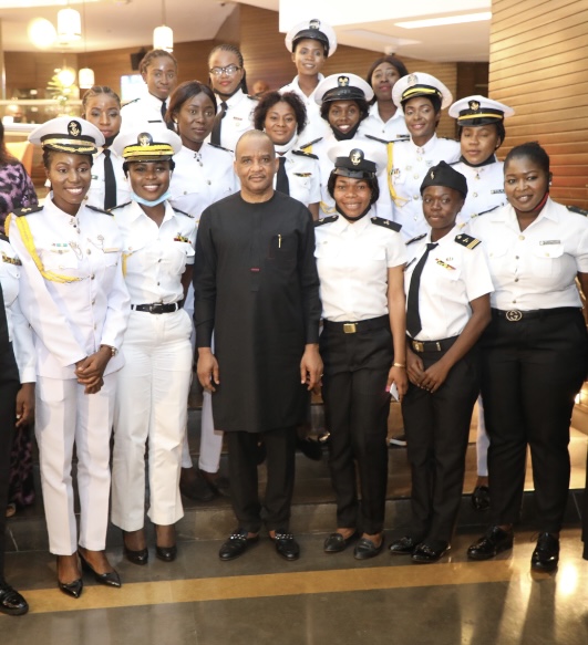 NIMASA Director General, Dr Bashir Jamoh in a pose with some NSDP Cadets