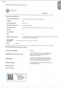 The report of certificate of incorporation of the Taiwo Mustapha's BoT