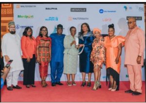 Late Barr Margaret Orakwusi (5th from right) receiving her award at the maiden edition of the WIME awards in 2022 where she was honoured with the “Trailblazer in Maritime Excellence Award”