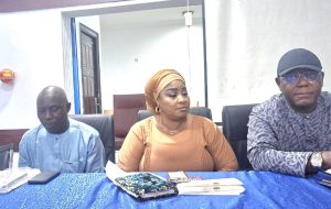 R-L: Vice President of ANLCA, Prince Segun Oduntan, Hajia Bola Muse Financial Secretary of ANLCA, the National Publicity Secretary, Emmanuel Onyeme at a press briefing in Lagos on Monday