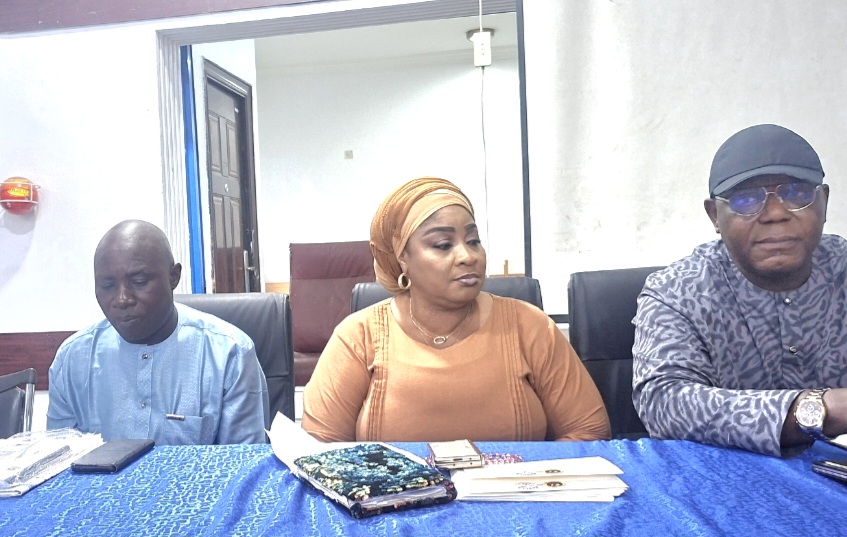 R-L: Vice President of ANLCA, Prince Segun Oduntan, Hajia Bola Muse Financial Secretary of ANLCA, the National Publicity Secretary, Emmanuel Onyeme at a press briefing in Lagos on Monday